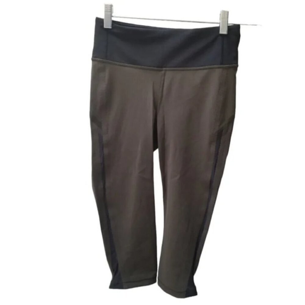 Lululemon Smooth Stride Crop  Dark Olive / Black 4